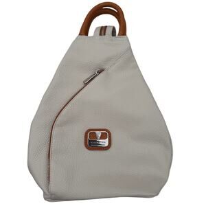 Valentina Pebbled Leather Cream Backpack Convertible Shoulder Bag Tan Trim